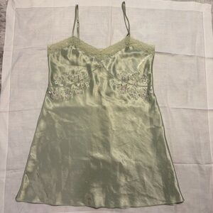 Vintage Morgan Taylor Intimates Slip Dress Sage Lace Floral Embroidered S Y2K